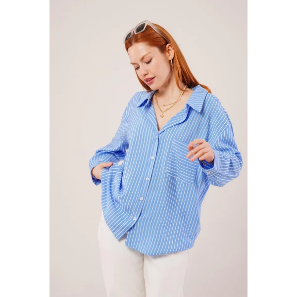 Çizgi Detaylı Cepli avi Gömlek