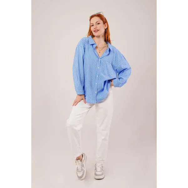 Çizgi Detaylı Cepli avi Gömlek