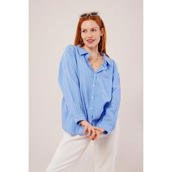 Çizgi Detaylı Cepli avi Gömlek