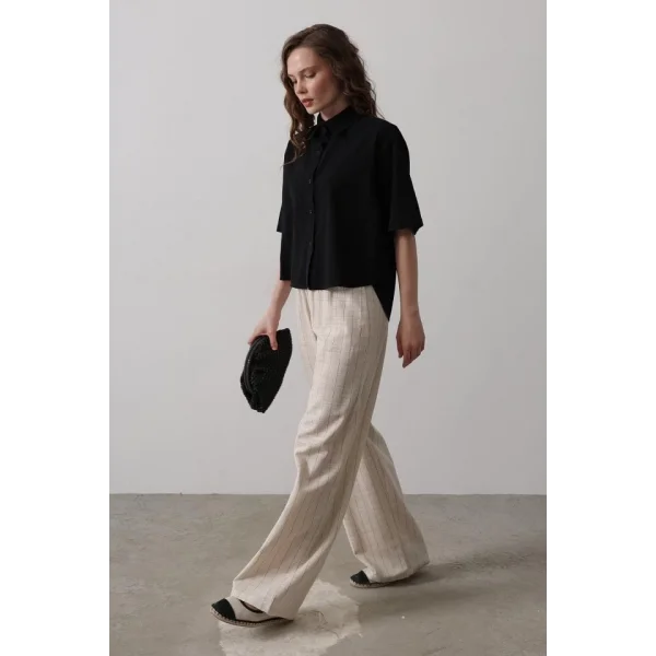 Çizgi Detaylı Pantolon - Natür