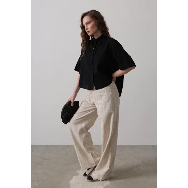 Çizgi Detaylı Pantolon - Natür