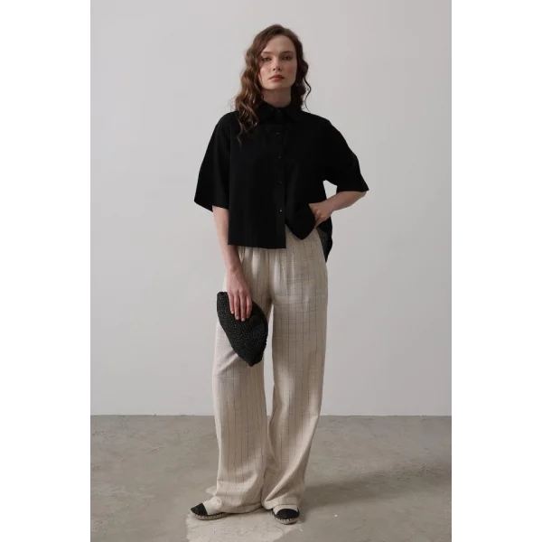 Çizgi Detaylı Pantolon - Natür