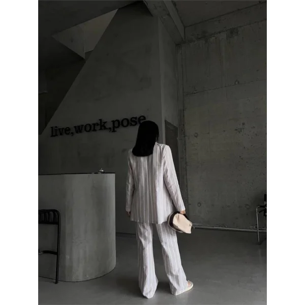 ÇİZGİİ CEKET KETEN  Bej