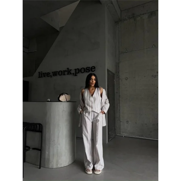 ÇİZGİİ CEKET KETEN  Bej