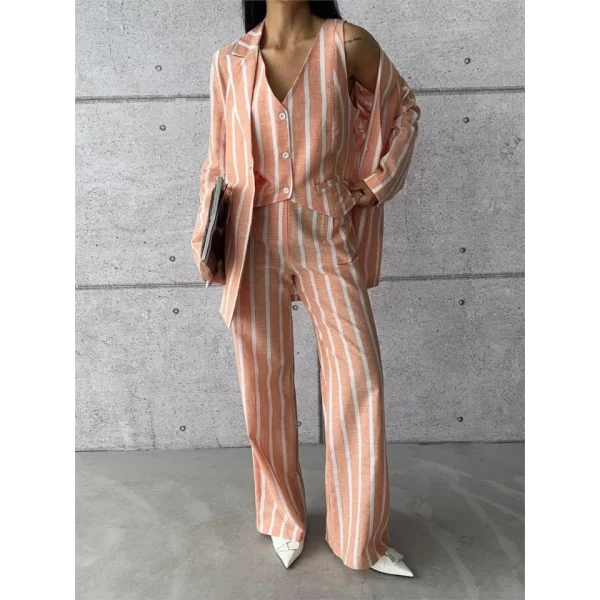 ÇİZGİİ CEKET KETEN  Orange