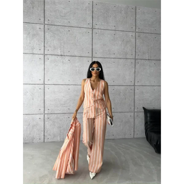 ÇİZGİİ CEKET KETEN  Orange