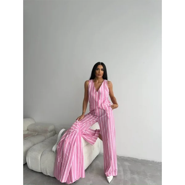 ÇİZGİİ CEKET KETEN  Pembe