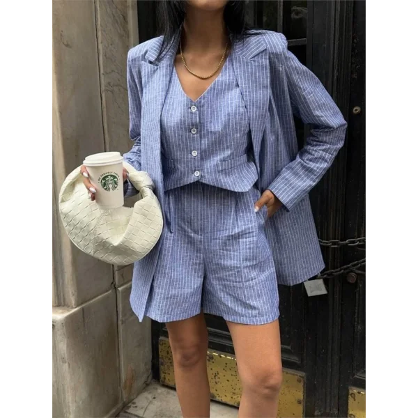 ÇİZGİİ KETEN CEKET YEEK ŞORT TK  avi