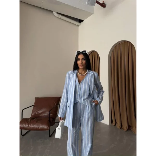 ÇİZGİİ KETEN YEEKPANTOON TAKI  avi