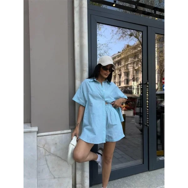 ÇİZGİİ PARÇAI KETEN GÖEKŞORT TAKI  Yeşil