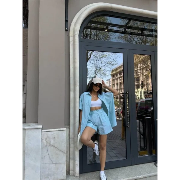 ÇİZGİİ PARÇAI KETEN GÖEKŞORT TAKI  Yeşil