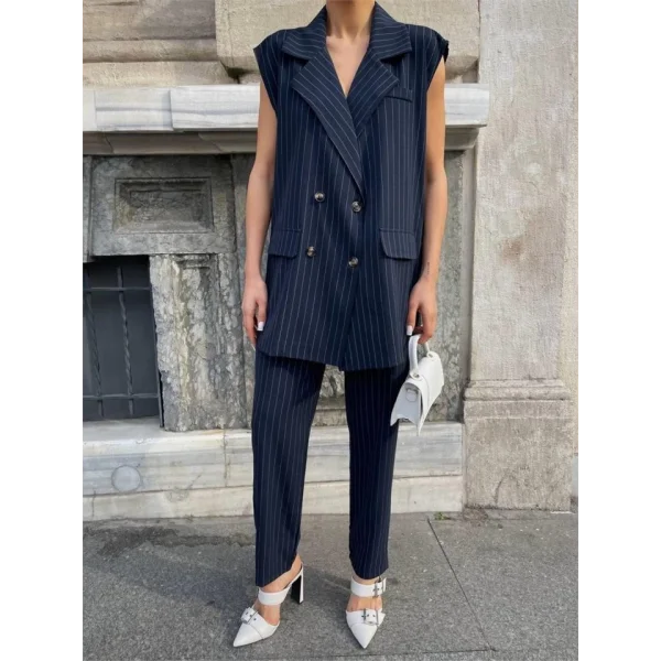 ÇİZGİİ UZUN YEEK  PANTOON TAKI POVİCON  acivert