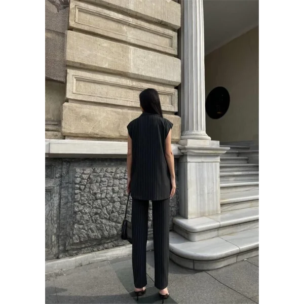 ÇİZGİİ UZUN YEEK  PANTOON TAKI POVİCON  Antrasit