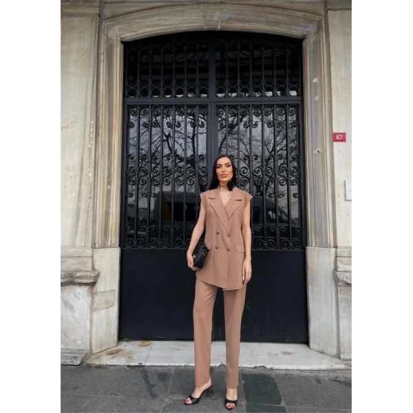 ÇİZGİİ UZUN YEEK  PANTOON TAKI POVİCON  Kahverengi