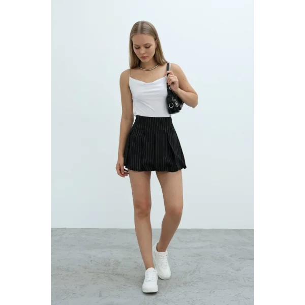 Çizgili Balon Etek - Siyah