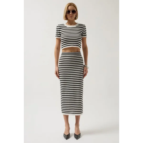 Çizgili Bisiklet Yaka Crop