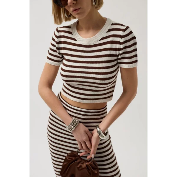 Çizgili Bisiklet Yaka Crop