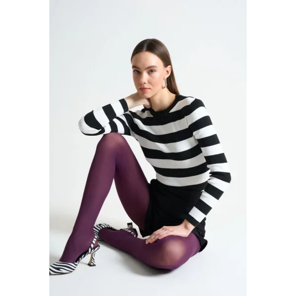 Çizgili Bisiklet Yaka Kazak  SiyahBeyaz