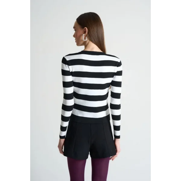 Çizgili Bisiklet Yaka Kazak  SiyahBeyaz