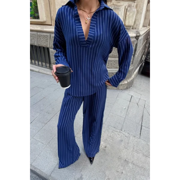 ÇİZGİLİ BLUZ  - PANTOLON TAKIM - Lacivert