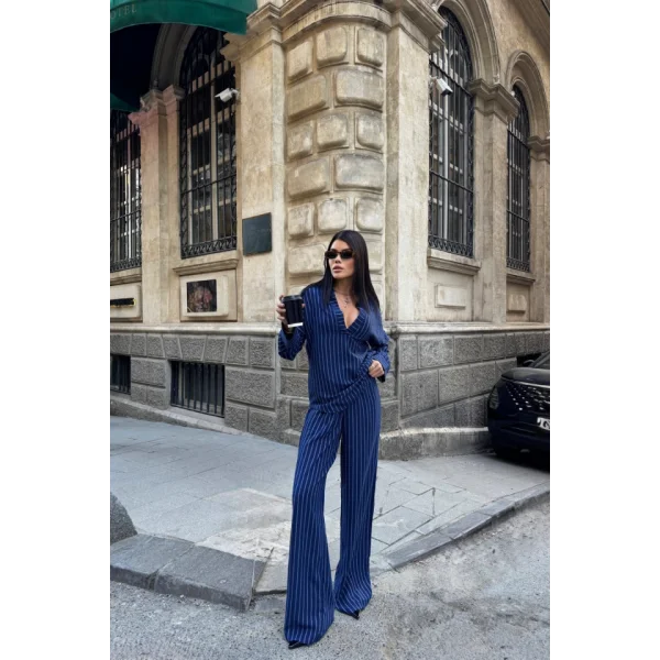 ÇİZGİLİ BLUZ  - PANTOLON TAKIM - Lacivert