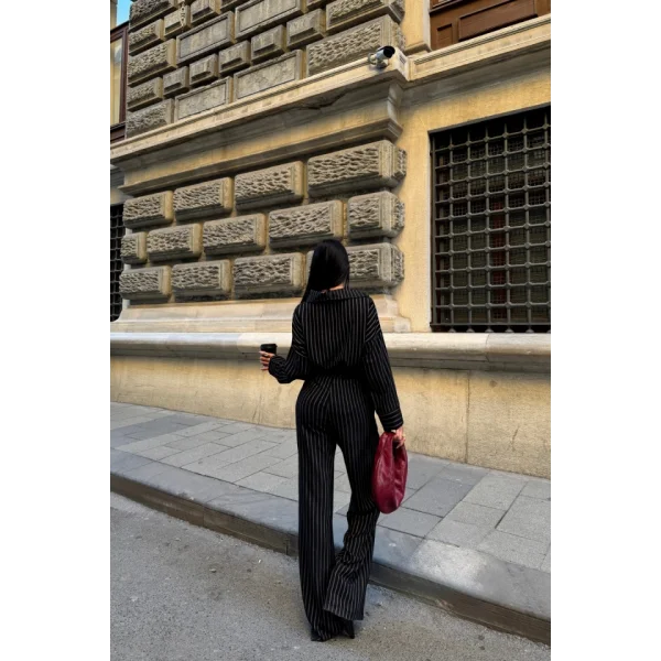 ÇİZGİLİ BLUZ  - PANTOLON TAKIM - Siyah