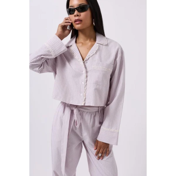 Çizgili Cep Detay Crop Gömlek