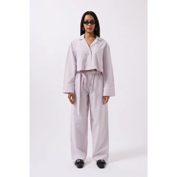 Çizgili Cep Detay Crop Gömlek