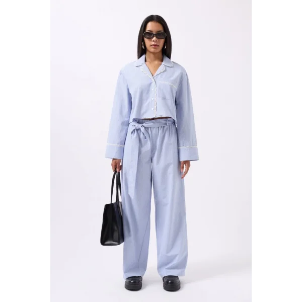 Çizgili Cep Detay Crop Gömlek