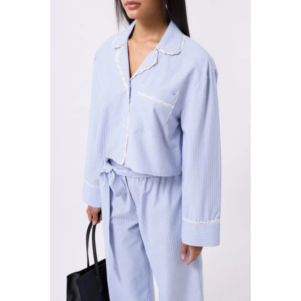 Çizgili Cep Detay Crop Gömlek