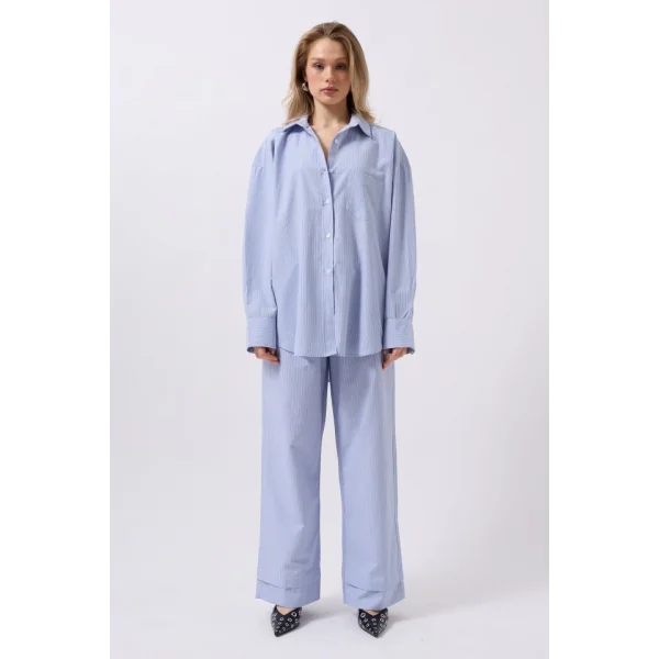 Çizgili Cep Detay Gömlek