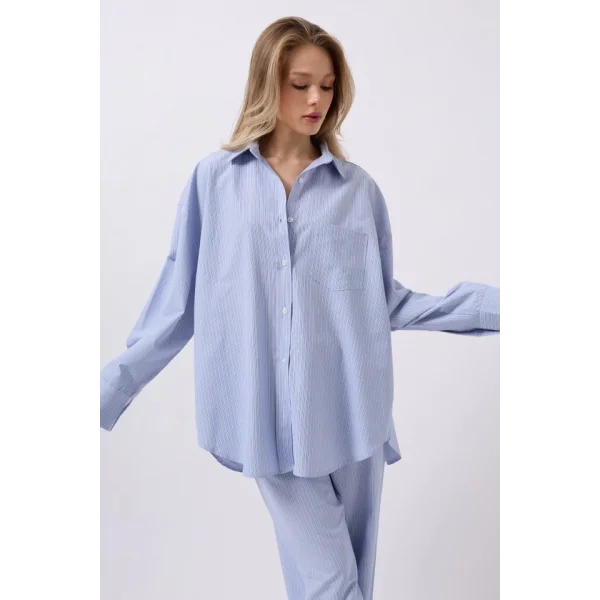 Çizgili Cep Detay Gömlek