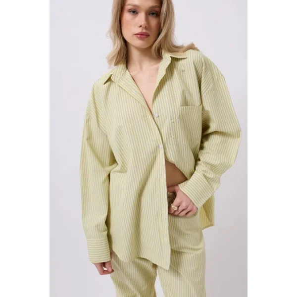 Çizgili Cep Detay Gömlek