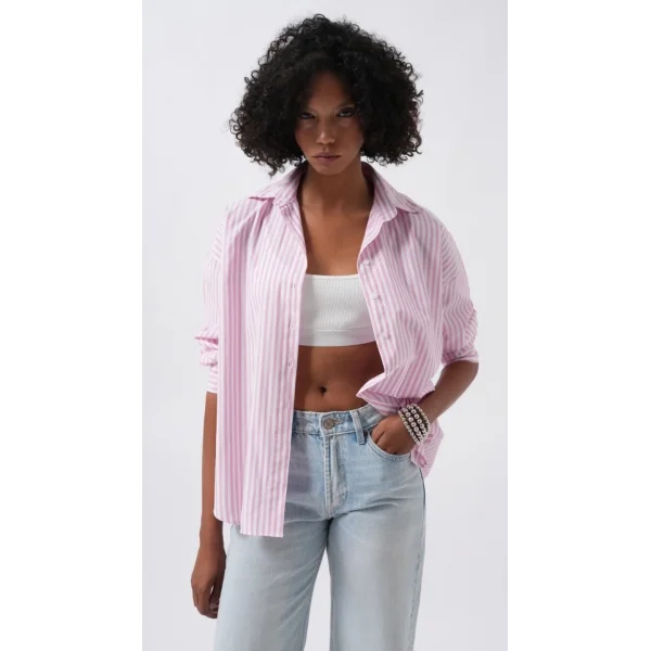 Çizgili Detay Oversize Gömlek