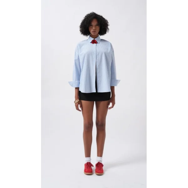 Çizgili Detay Oversize Gömlek