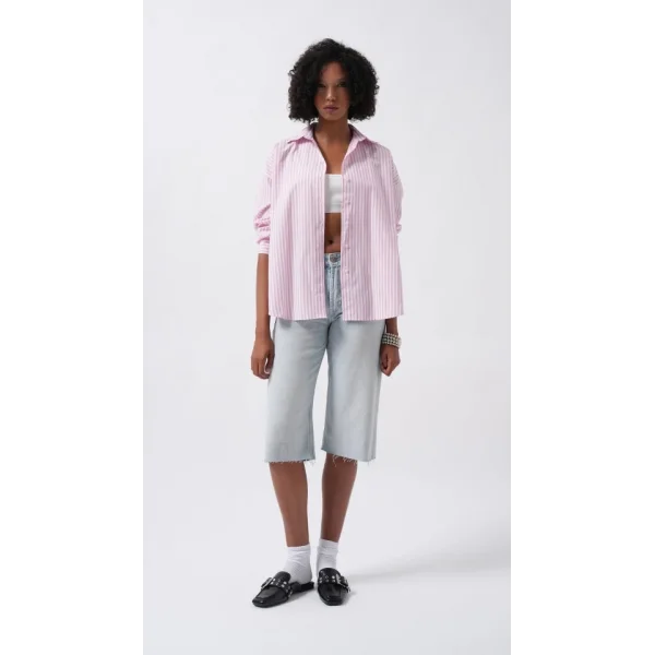 Çizgili Detay Oversize Gömlek