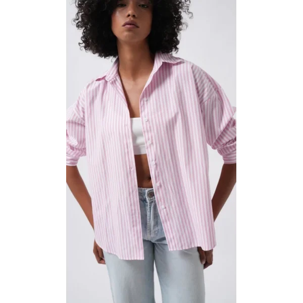 Çizgili Detay Oversize Gömlek