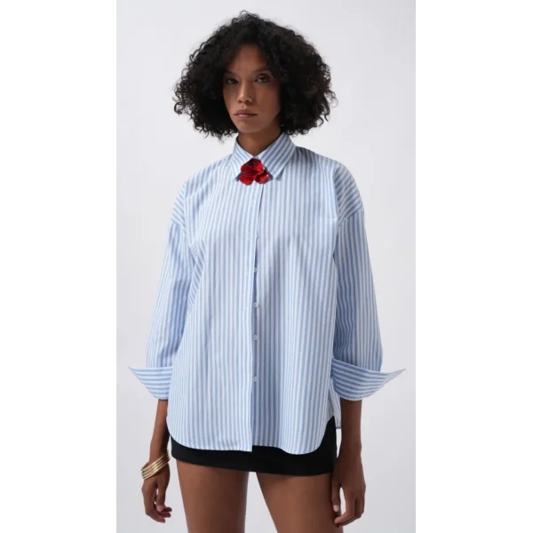 Çizgili Detay Oversize Gömlek
