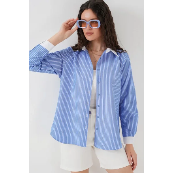 Çizgili Gömlek 20288  Mavi