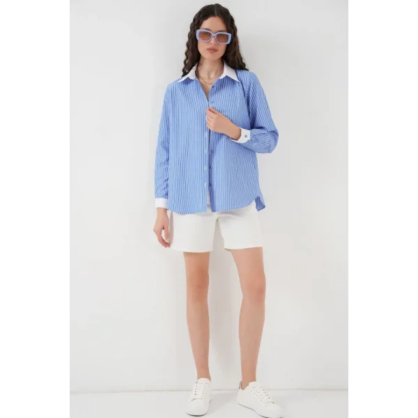 Çizgili Gömlek 20288  Mavi