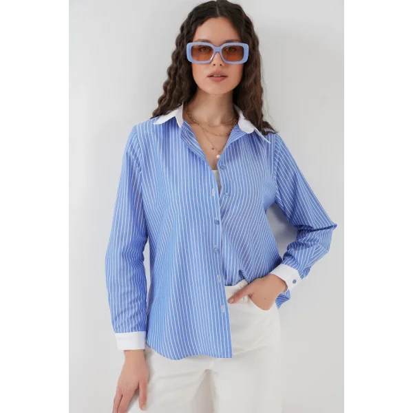 Çizgili Gömlek 20288  Mavi