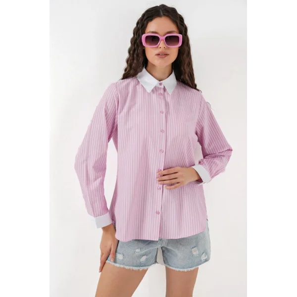 Çizgili Gömlek 20288  Pembe
