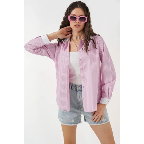 Çizgili Gömlek 20288  Pembe