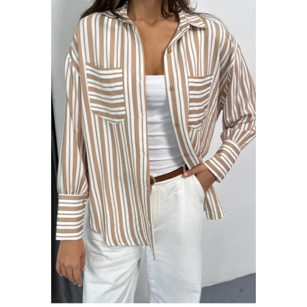 ÇİZGİLİ GÖMLEK - Bej