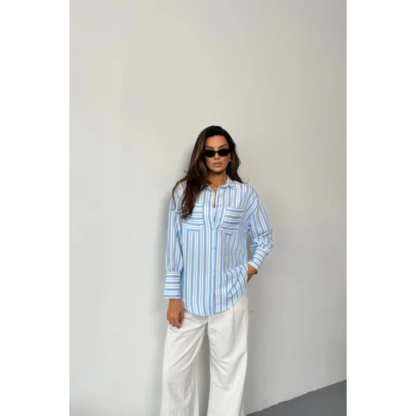 ÇİZGİLİ GÖMLEK - Mavi