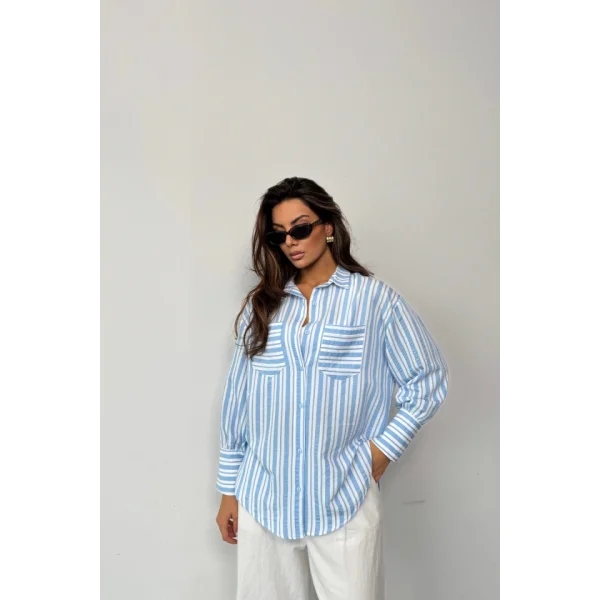 ÇİZGİLİ GÖMLEK - Mavi