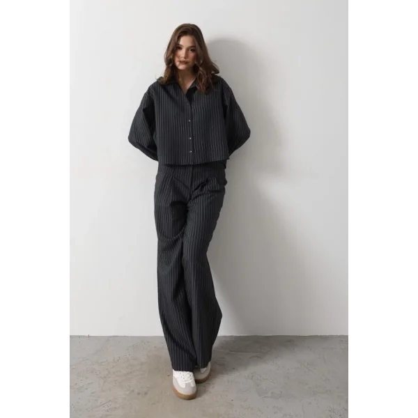 Çizgili Gömlek Pantolon Takım  acivert