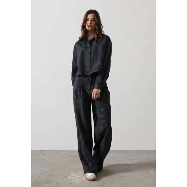Çizgili Gömlek Pantolon Takım  acivert