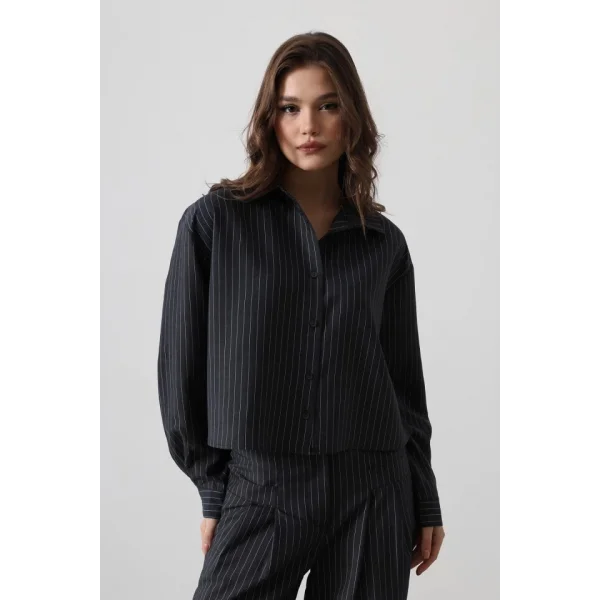 Çizgili Gömlek Pantolon Takım  acivert