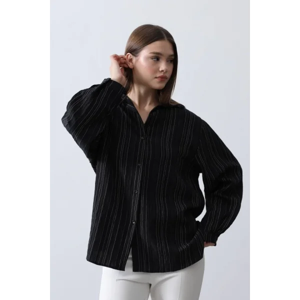 Çizgili İnce Gömlek  iyah